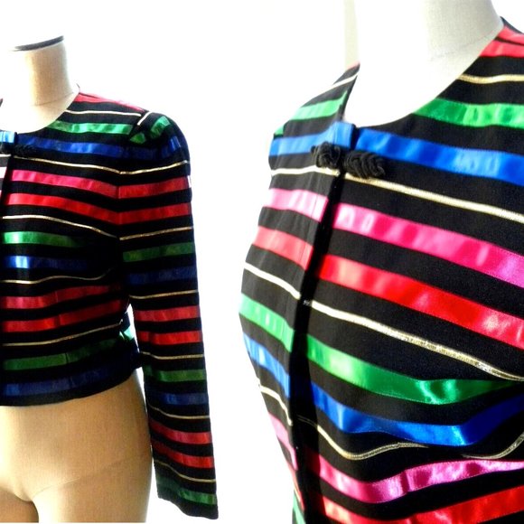 SALE Jacqueline Ferrar 80's Ribbon Stripe Jacket EUC - Picture 2 of 6